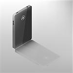 Mobile phone with mirror reflection isolated on white background. Digital device design element. Back side. 3D isometric style, vector illustration.