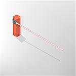 The barrier isolated on white background. Crossbar for opening and closing the way at level crossings. Flat 3D isometric style, vector illustration.