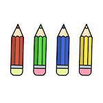 Flat color pencil icons, vector colour pencils set