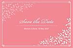 modern pink wedding invitation card with tree branches and leaves