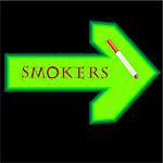 Green banner for smokers with arrow pointing right for public spaces