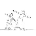 Continuous line drawing. Family with mother and girl in fly. Vector illustration