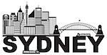 Sydney Australia Skyline Landmarks Harbour Bridge Black Abstract Isolated on White Background Illustration