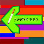 Smoke area sign indicating left with colored stripes background