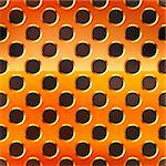 Glossy copper metal grid with round holes on black, seamless pattern