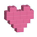 Building bricks in 3D pink heart, vector