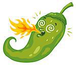 Vector illustration of a spicy chili pepper with flame. Cartoon jalapeno for mexican food.