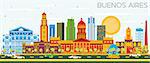 Buenos Aires Skyline with Color Landmarks and Blue Sky. Vector Illustration.