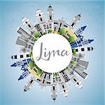 Lima Skyline with Gray Buildings, Blue Sky and Copy Space. Vector Illustration. Business Travel and Tourism Concept with Lima City. Image for Presentation Banner Placard and Web Site.