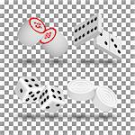 Realistic 3D game icons. Items to play dominoes, dice, checkers and lotto, vector illustration.