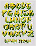 Vectorial font in readable graffiti hand written 3D style. Capital letters alphabet. Customizable colors.