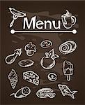 vector food menu elements on chalk board vector set EPS10