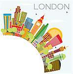 Abstract London Skyline with Color Buildings and Copy Space. Business Travel and Tourism Concept with Modern Architecture. Image for Presentation Banner Placard and Web Site.