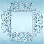 carved frame of ice for picture or photo on a blue background