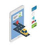 The concept of mobile taxi service. Vector illustration in isometric style.