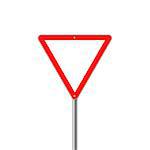 Priority of traffic sign. Give Way - Danger Triangle Road sign isolated on white background