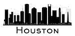 Houston City skyline black and white silhouette. Vector illustration. Simple flat concept for tourism presentation, banner, placard or web site. Business travel concept. Cityscape with landmarks