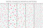 Collection of colorful seamless memphis patterns. Mosaic geometric shapes - fashion 80 - 90s. Soft colors - delicate design. You can find seamless backgrounds in swatches panel.