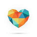 Colorful polygon heart. Abstract 3d shape for your design.