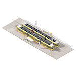 Tram stop isometric icon set vector graphic illustration