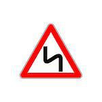 Red Dangerous double-turn sign - Danger Triangle Road sign isolated on white background