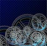 Drawing gears on a dark blue background, vector illustration clip-art