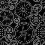 figure gears on a black background, seamless pattern, vector illustration clip-art