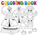 Coloring book Native American campsite - eps10 vector illustration.