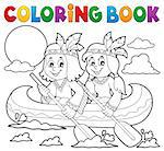 Coloring book Native Americans in boat - eps10 vector illustration.