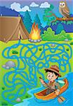 Maze 27 with water scout boy - eps10 vector illustration.