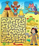 Maze 3 with Native American boy - eps10 vector illustration.