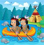 Native American children in boat theme 2 - eps10 vector illustration.