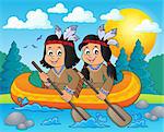 Native American children in boat theme 3 - eps10 vector illustration.