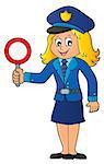Policewoman holds stop sign theme 1 - eps10 vector illustration.