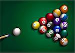 detailed illustration of billard balls on green background, eps10 vector