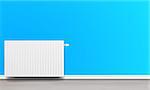 detailed illustration of a white home radiator in front of a blue wall, eps10 vector