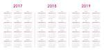 Simple calendars for 2017, 2018 2019 business organizer