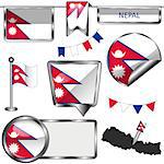 Vector glossy icons of flag of Nepal on white