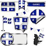 Vector glossy icons of flag of province Quebec on white