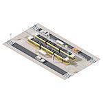 Tram station located in the middle of the street isometric icon set vector grapgic illustration design