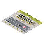 Infographics representing the tram station side of the road isometric icon set vector graphic illustration