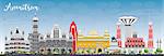 Amritsar Skyline with Gray Buildings and Blue Sky. Vector Illustration. Business Travel and Tourism Concept with Historic Architecture. Image for Presentation Banner Placard and Web Site.
