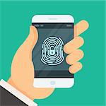 Mobile phone unlocked with fingerprint button - smartphone password authorization