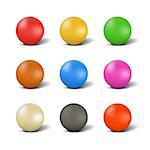 Set of multi-colored glossy balls for playing snooker with shadow, isolated on white background. Elements of design of sports equipment. 3d style, vector illustration.