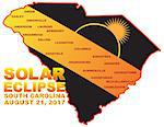 2017 Solar Eclipse Totality across South Carolina State cities map color illustration