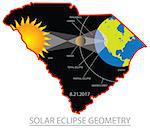 2017 Solar Eclipse Geometry Totality across South Carolina State cities map color illustration