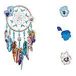 Hand drawn ornate Dreamcatcher with blue wild flowers Astrology, spirituality symbol. Ethnic tribal element.