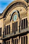 Close-up of the Globus Department Store with art nouveau clock in Marktplatz Square in Basel, Switzerland