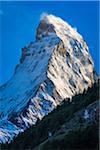 Close-up of the iconic Matterhorn mountain with blowing snow at Zermatt in Switzerland