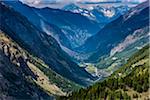 The town of Zermatt in the Matter Valley of Valais surrounded by the Alps in Switzerland